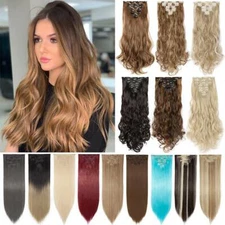 US Premium Thick 8 Pieces Clip in Wave FULL Head AS Human Curly Hair Extensions