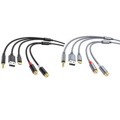 USB TypeC 3.5mm to 2RCA Femele Multiple Input Auditory Cable Connect Smartphones