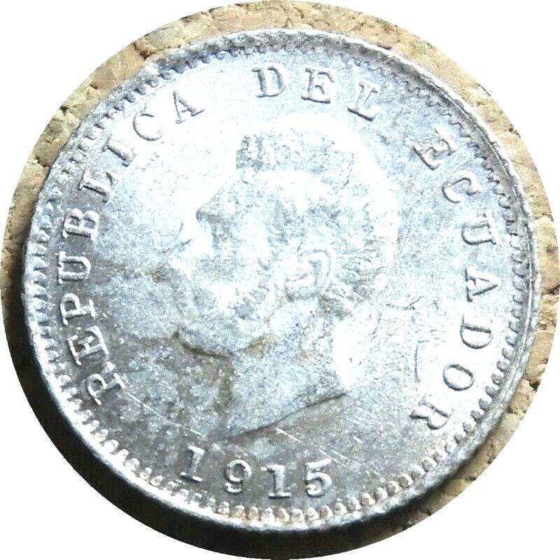 elf Ecuador 1/2 Decimo 1915 BIRMm Silver  World War I  2118