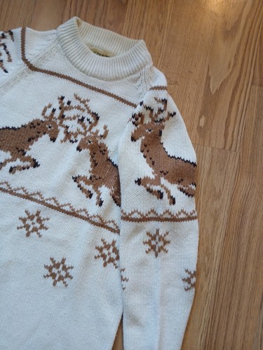 Womens 70s Vintage S/M Deer Christmas Brown And Cream Knit Sweater - Picture 3 of 8