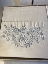Vintage NOS Embroidered Pair Pillow Cases In Box 19  X 38