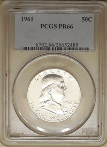 1961-PCGS-PR-66-Franklin-silver-half-dollar-proof-GEM-Blast-WHITE