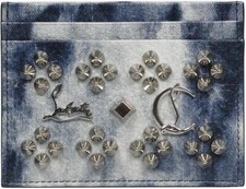 Christian Louboutin W KIOS Spike Stud Denim Empire Punk Card Holder Case Wallet