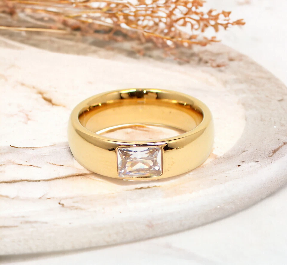 Edelstahlringe Damen Ring mit Stein 7mm Small gold silber 316L Modern Zirkonia - Bild 2 von 3