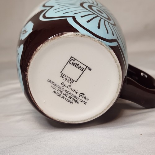 Gate Ware by Laurie Gates Becher Kaffee Tee Aqua Braun Blumen Tasse Blau - Bild 7 von 14