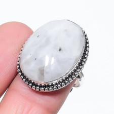Rainbow Moonstone Oval Shape Gemstone Adjustable Ring Handmade Jewelry FR 1784