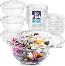 50 Pack 16Oz Plastic Salad Bowls with Lids Small Clear Disposable Containers