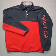 VTG Nautica Fleece Men's XL Colorblock Spellout Quarter Zip Pullover Logo y2k