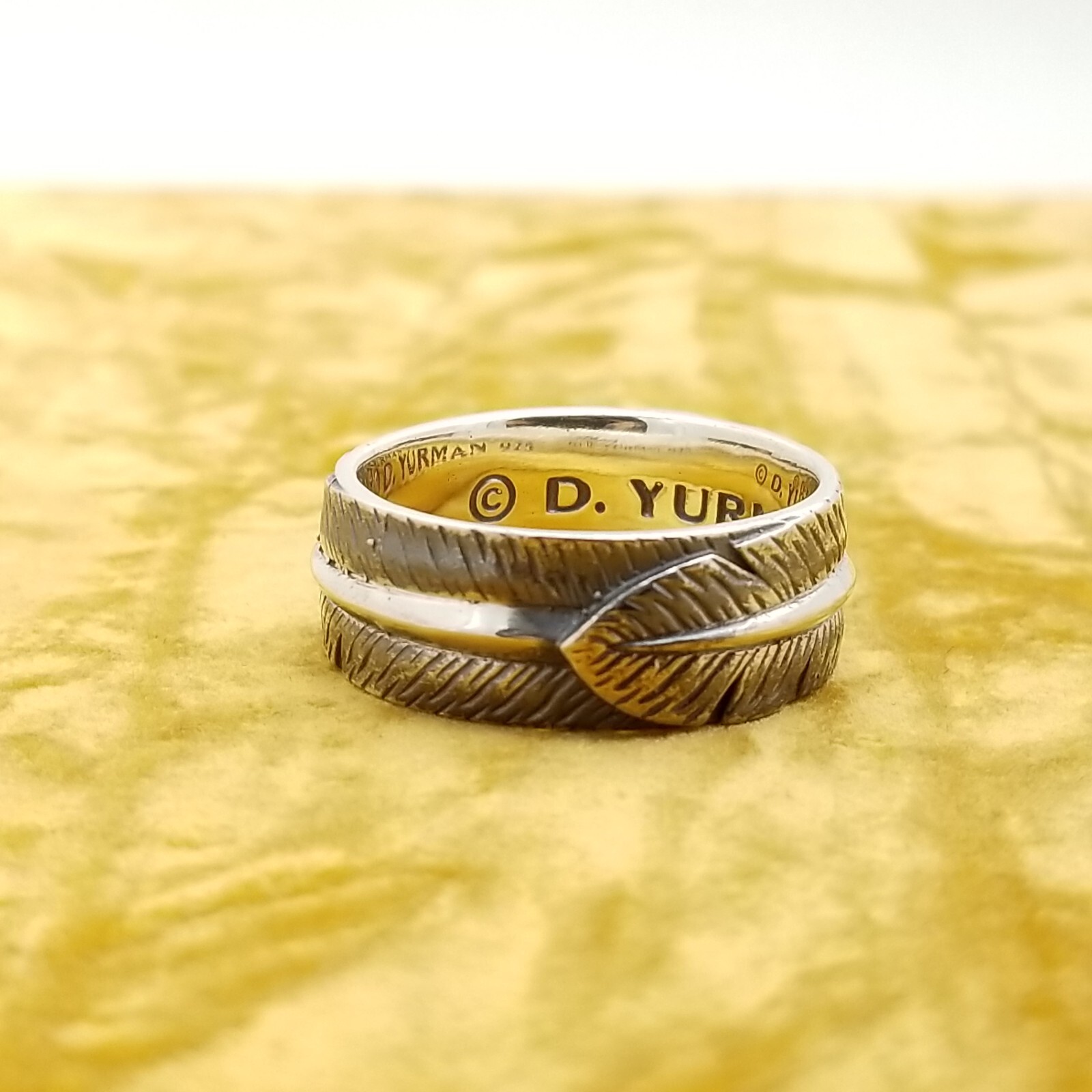 David Yurman Men`s Sterling Silver 9.5"mm Southwest Feather Band Ring