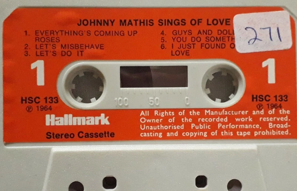 Johnny Mathis-Sings Of Love Cassette.1964 Hallmark HSC 133.Let's Do It/Love Eyes - Image 3 of 4