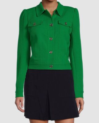 Tommy Hilfiger Women's Green Lined Puff Sleeve Trucker Jacket Size 4