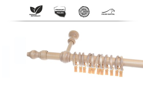 TRADITIONAL WOODEN CURTAIN POLE SINGLE SET WITH BRACKETS RINGS & FINIALS 28mm - Picture 3 of 19