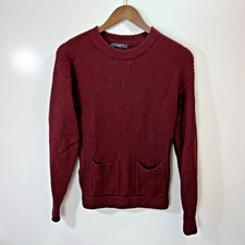 Women s Ribbed Merino Wool Sweater Size XS P Pockets Burgundy Minimalist Luxury