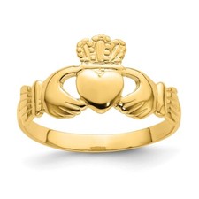 14K Yellow Gold Polished Claddagh Ring Size 7