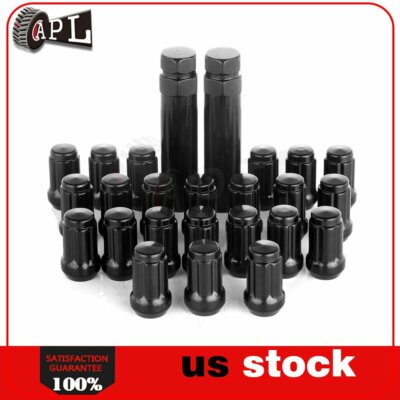 23-Piece Black Spline Lug Nut Set With Lock Key - 1/2-20 Thread For Ford & Jeep