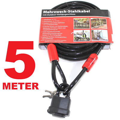 Stahl-Seil Kabel 5 m ummantelt Outdoor Sicherheit E-Bike Roller + Schloss