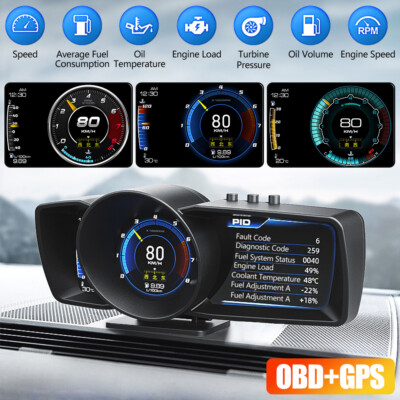 OBD2+GPS Gauge HUD Head-Up Digital Display Smart Car GPS Speedometer Turbo Alarm