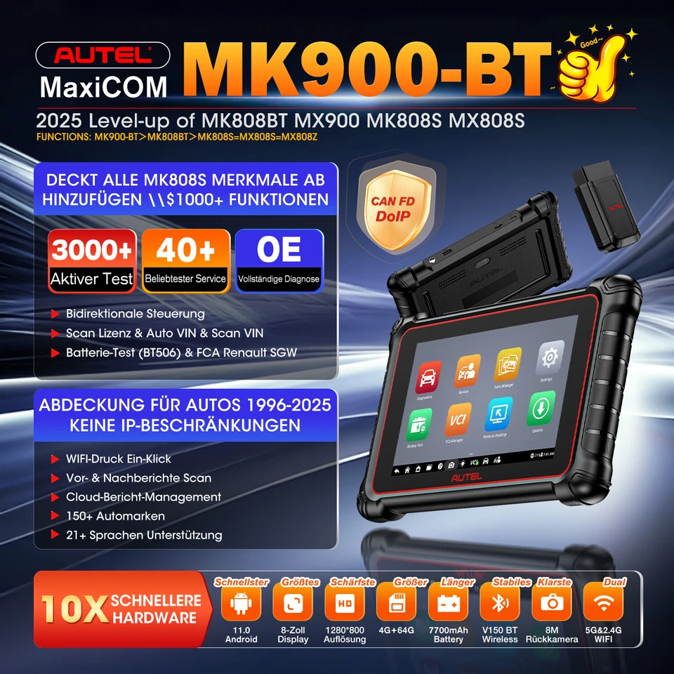 2025 Autel MaxiCOM MK900BT PRO MK900-BT Diagnosegerät KFZ Autel Scanner Deutsch - Bild 4 von 4