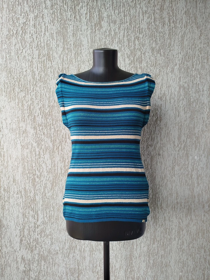 Top Miss Sixty Sin Mangas Espalda Abierta Azul Rayas Viscosa De Colección Y2K 00s Talla L Foto 3 de 4