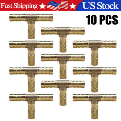 10PC- 5/16 HOSE BARB TEE Brass Pipe 3 WAY T Fitting Thread Gas Fuel Water Air~