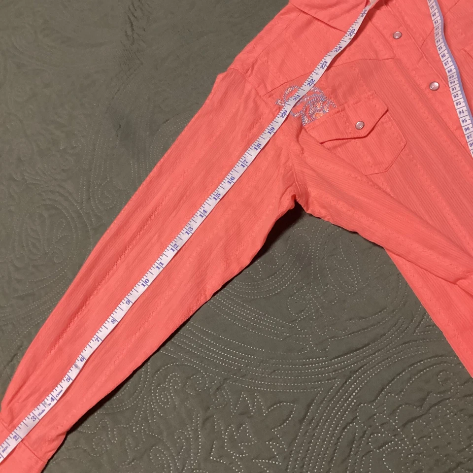 Kids Peachy/Orange Blue Embroidery Pearl Snap Wrangler Shirt Kids Xxl - Image 3 of 4
