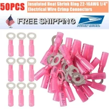 50Pcs M6 Heat Shrink Ring Terminals AWG 22-16 Wire Crimp Connectors Waterproof