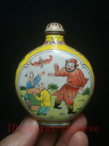Colección Antigua China Cobre Cloisonne Botella de Tapé Pintura Niños Cock Figura - Imagen 1 de 8