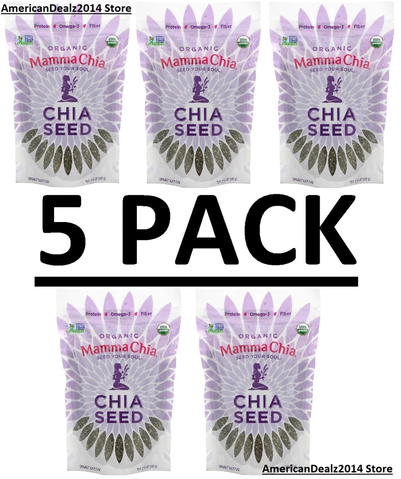 5 Упаковок - Mamma Chia органический черный CHIA семена 12 унций (всего 60 унций) Бесплатная доставка!! - Изображение 3 из 4
