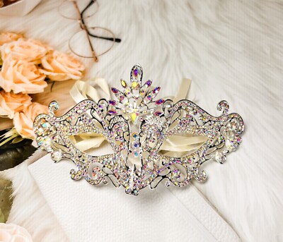 Masquerade Mask Luxury Sapphire Crystal, Elegant Bridal Wedding Party Mask