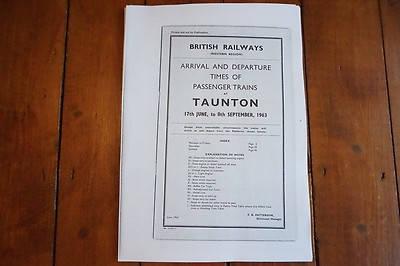 1963 Fascimilie Taunton Ankunft Abreise Fahrplan Reisehinweis
