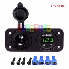 P2 Green Waterproof Voltmeter 12v-24v Cigarette Lighter Socket Car Truck Boat