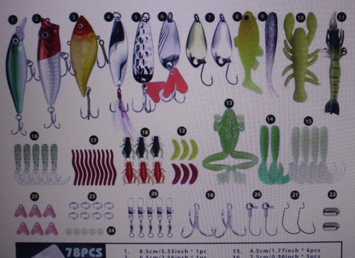 78 Teile Angelköder Angelköder Set für Süßwasserködergerät für Barsch Forelle
