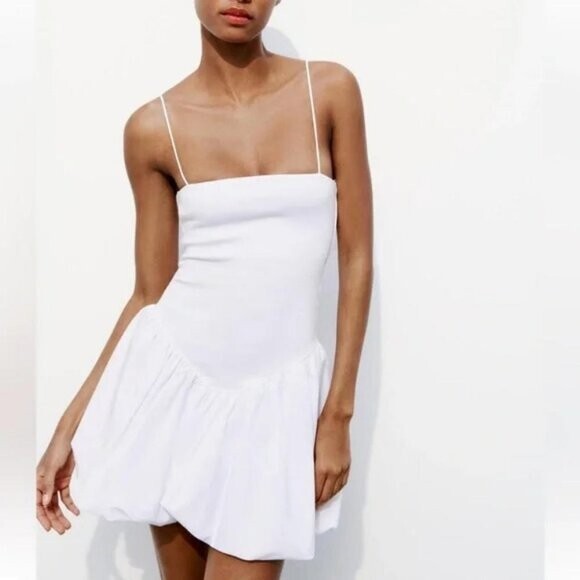 ZARA MIXED RIB POPLIN BALLOON DRESS | eBay
