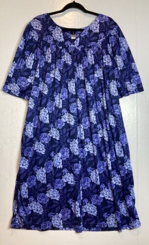 Casual Time House Dress Lounger MuuMuu Plus 3X Blue Dark Floral Midi Pockets