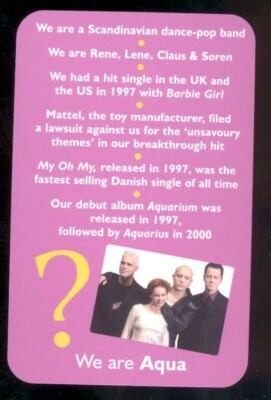 Aqua Rock Pop Music Trivia Trading Card