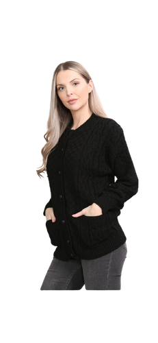 Cárdigan para mujer Invierno grueso tejido con cable para damas 7 botones manga larga tejido naranja - Imagen 3 de 19