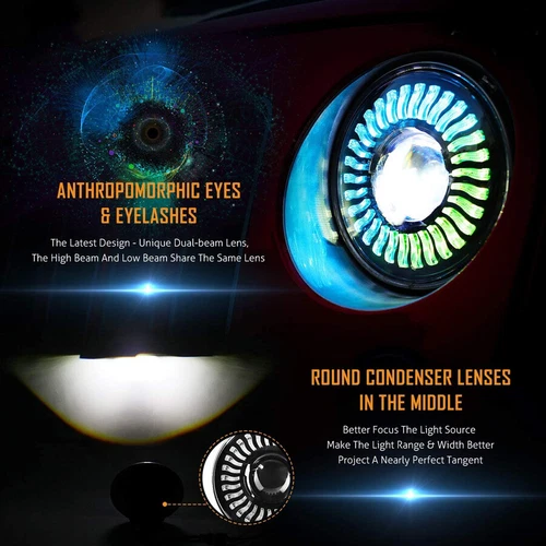 7'' RGB LED Headlights Chasing DRL Fog Lights Combo Kit For Jeep Wrangler JK JKU - Bild 9 von 24
