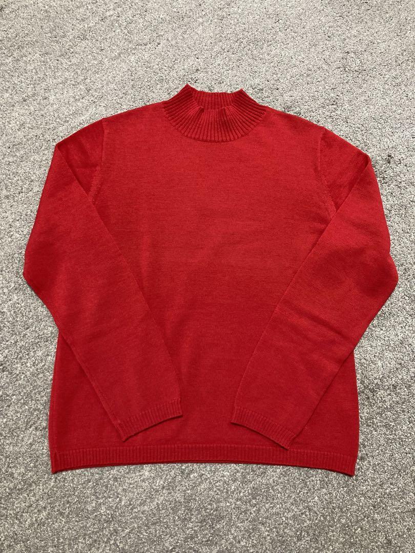 Burberry London High Neck Sweater M Cashmere Blend Red Wool 95% New
