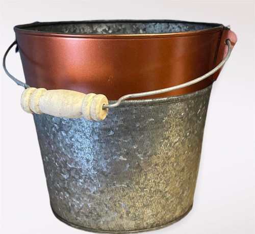 Galvanised Bucket Flower Pot with Handle | Outdoor Garden Metal Steel Planter - Picture 2 of 3