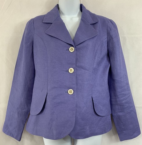Purple Linen 3 Button Jacket Blazer Sz 