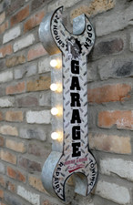 GARAGE OPEN LARGE 60cm SPANNER ILLUMINATED SIGN, MANCAVE, WORKSHOP, TOOLS