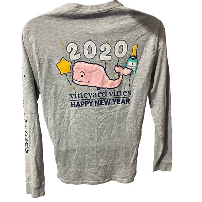 Vineyard Vines Shirt Men Small Gray Long Sleeve Tee Happy New Years 2020