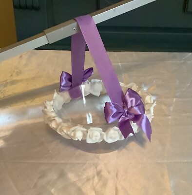 Rose flower girl basket with clear basket and ribbon handle .you choose ribbon