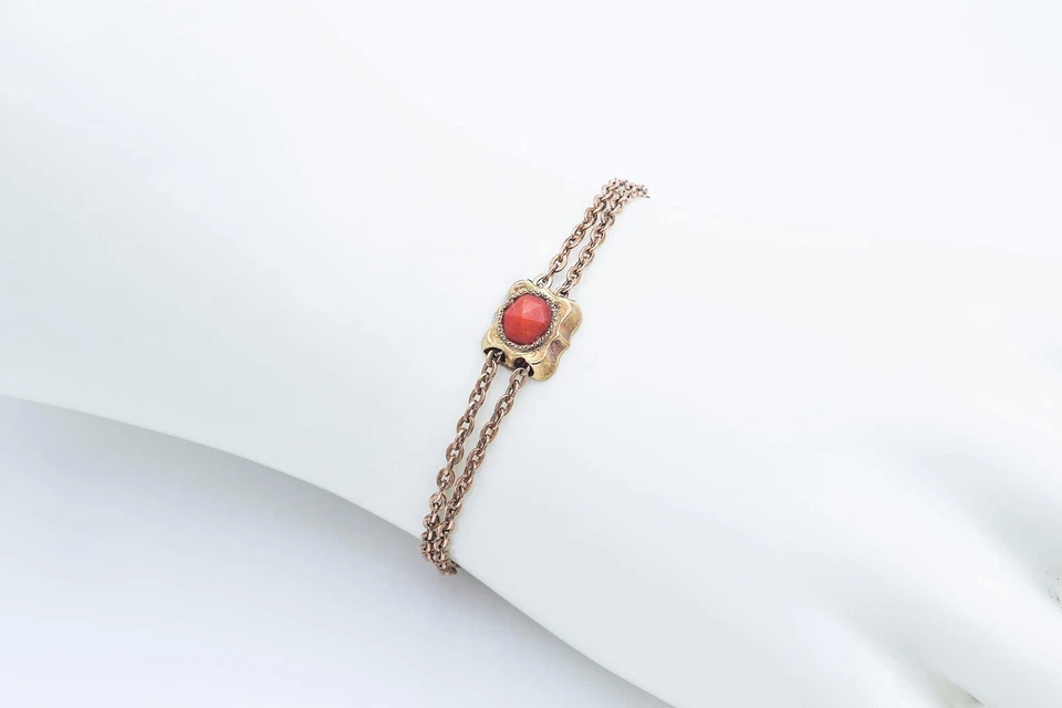 Vintage B David Turquoise Garnet 14K Gold / Silver Necklace & GF Coral Bracelet - Image 4 of 4