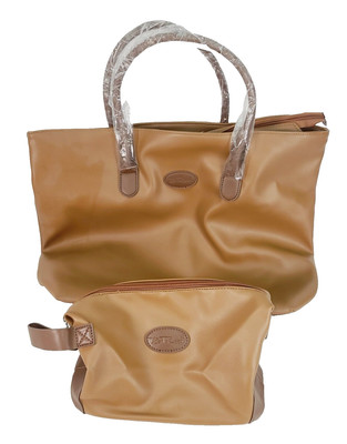 Bella Russo Large Tan Brown Satchel Top Handle Purse & Toiletry Bag