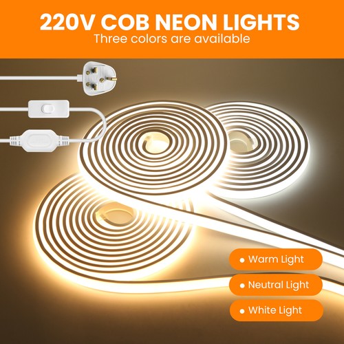220V Neon COB LED Strip Lights IP67 Waterproof Flex Neon Lamp Cabinet Kitchen - Picture 3 of 20