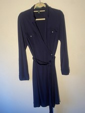 Lauren Ralph Lauren Womens Dark Navy  Shirt Dresss Wrap Sz L Long Sleeve MIDI