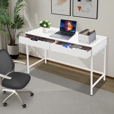 Computer Desk with 2 Drawers & Metal Frame Modern Study Writing Office Table