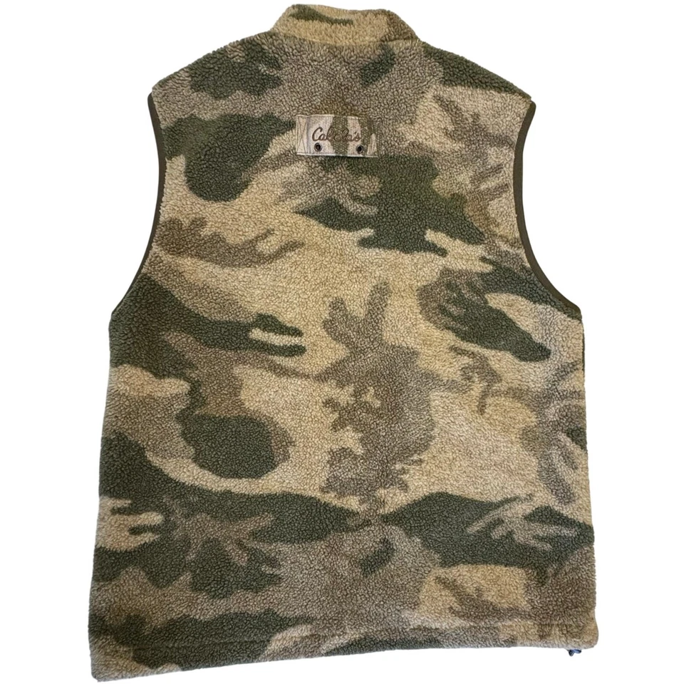 Cabela's Outfitter Berber Fleece Camo Zip-Up Hunting Vest Men's M Green Brown - Image 2 of 4