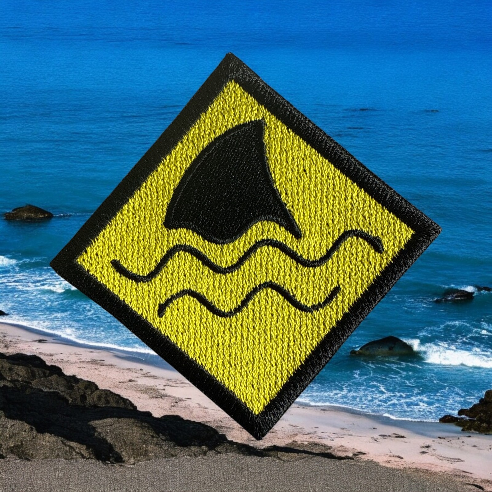 Shark Crossing Embroidery Patch 3.57" X 3.57"